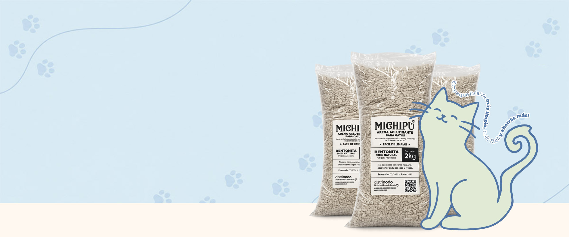 Michipú arena sanitaria aglutinante de bentonita natural para gatos – pack mayorista 2kg